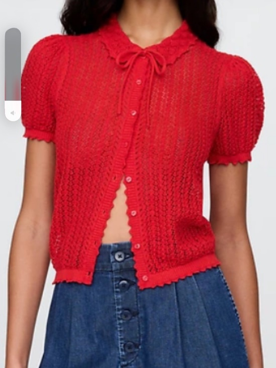 Doen Sweaters - Gap x Doen Red Knit Pointelle Short-Sleeve Button Cardigan Sweater